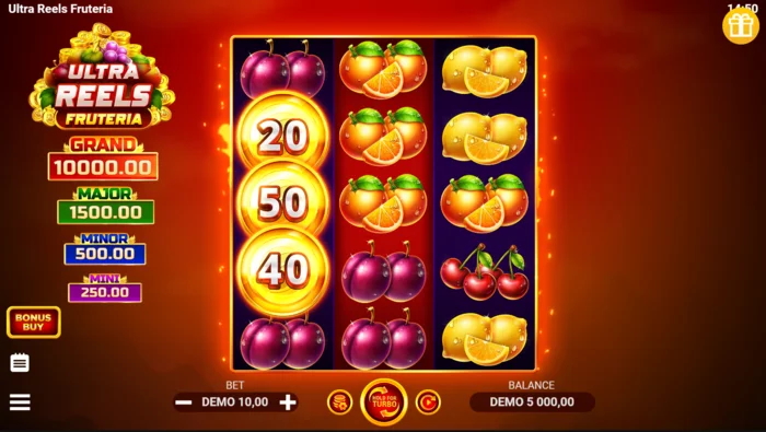 Ultra Reels Fruteria - κύρια οθόνη παιχνιδιού 3x5