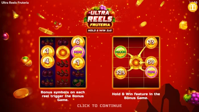 Ultra Reels Fruteria - αρχικό μενού και κουμπί εκκίνησης
